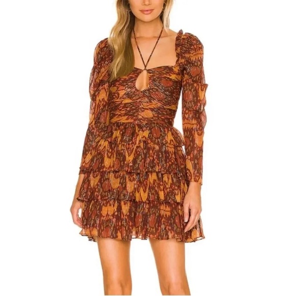 House of Harlow 1960 Dresses & Skirts - HOUSE OF HARLOW 1960 BURNT ORANGE IKAT PRINT RUFFLE DRESS NWT